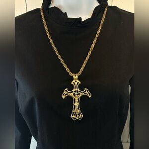 Gold Chunky Cross Pendant Necklace Bold Statement Fashion Jewelry